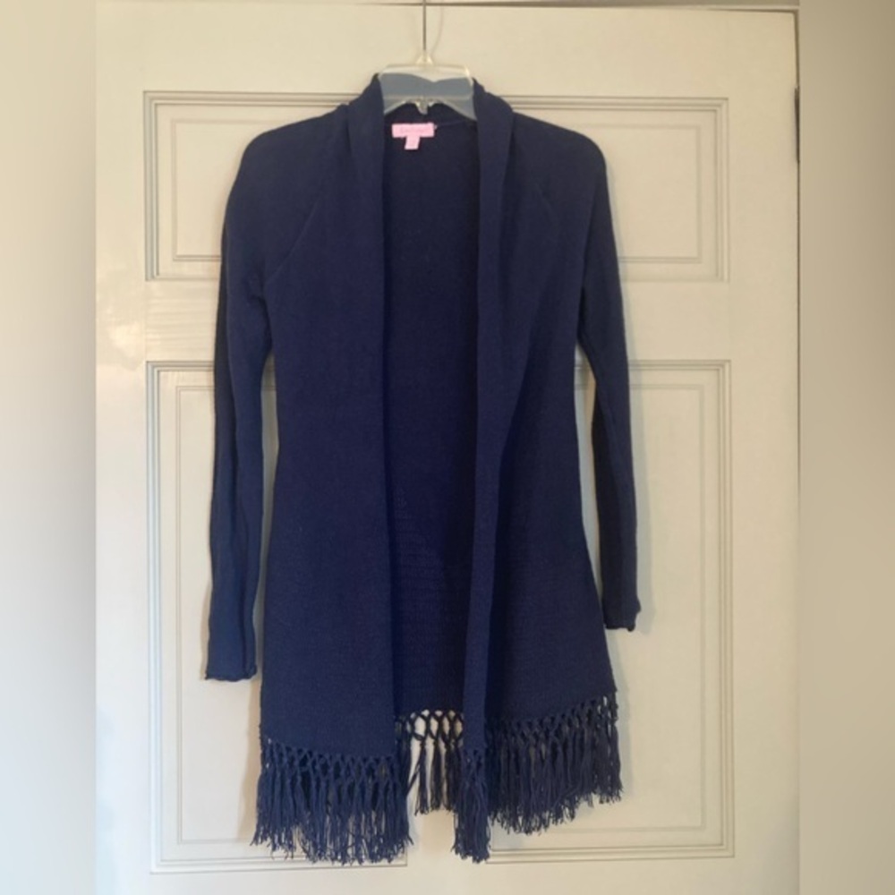 Lilly Pulitzer Women's Tatum Cardigan Navy Blue Tasseled Sweater Size XS